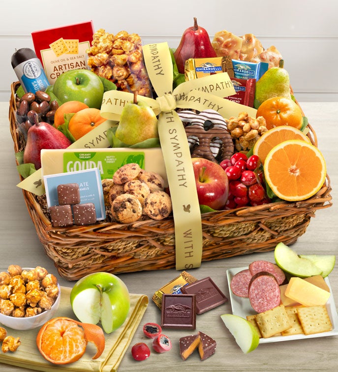 With Sympathy Fruit & Sweets Gift Basket