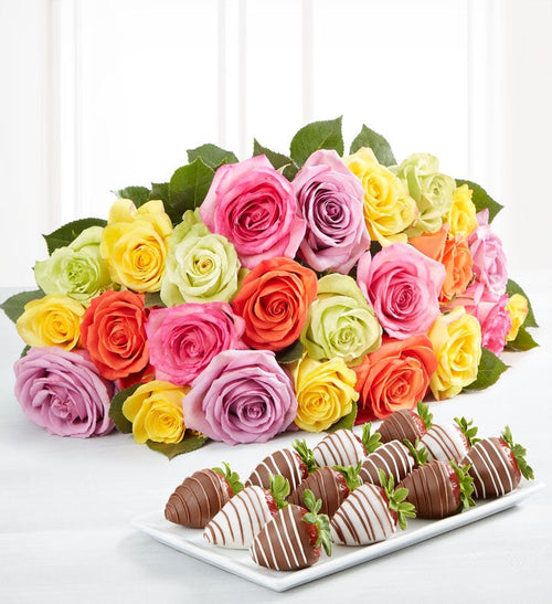 Assorted Roses & Drizzled Strawberries
