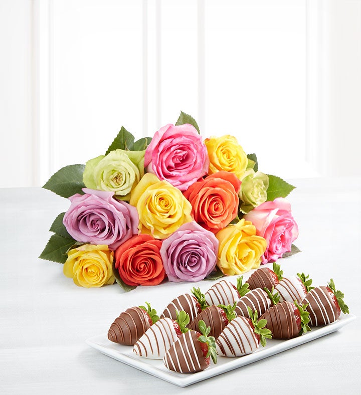Assorted Roses & Drizzled Strawberries