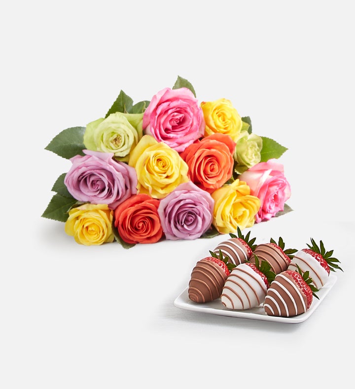 Assorted Roses & Drizzled Strawberries
