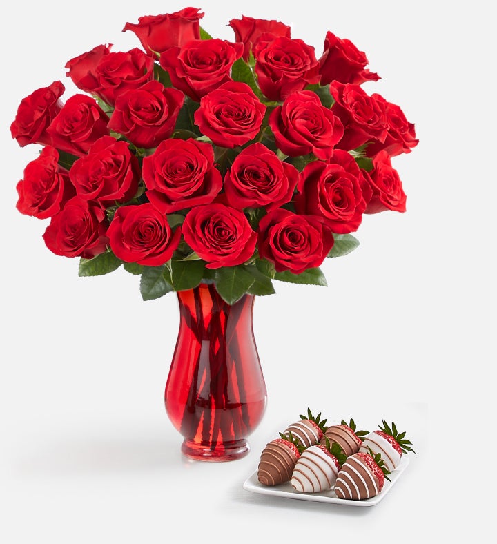 Red Roses & Drizzled Strawberries