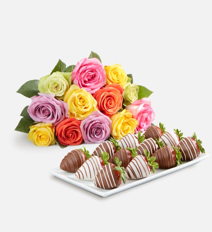 Assorted Roses & Drizzled Strawberries
