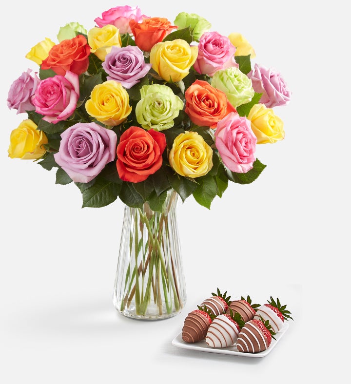 Assorted Roses & Drizzled Strawberries