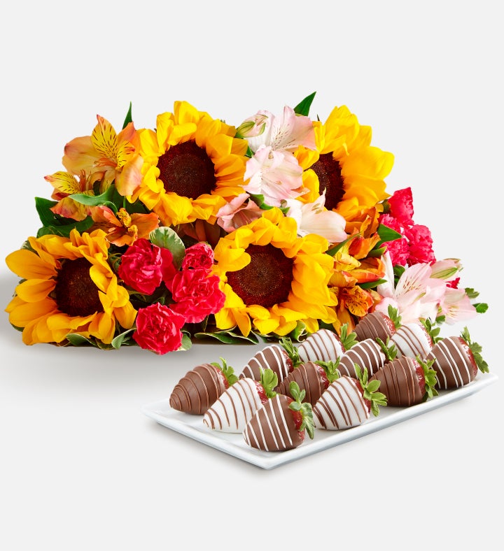 Warm Sunset™ Bouquet & Drizzled Strawberries