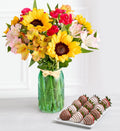 Warm Sunset™ Bouquet & Drizzled Strawberries