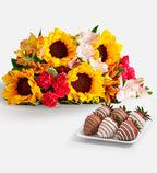 Warm Sunset™ Bouquet & Drizzled Strawberries