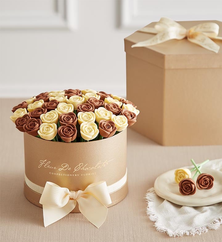 Fleur De Chocolate® Belgian Chocolate Roses - Classic Milk & White