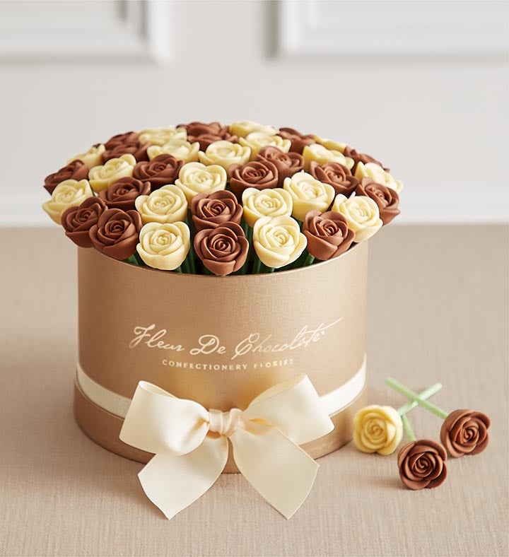 Fleur De Chocolate® Belgian Chocolate Roses - Classic Milk & White