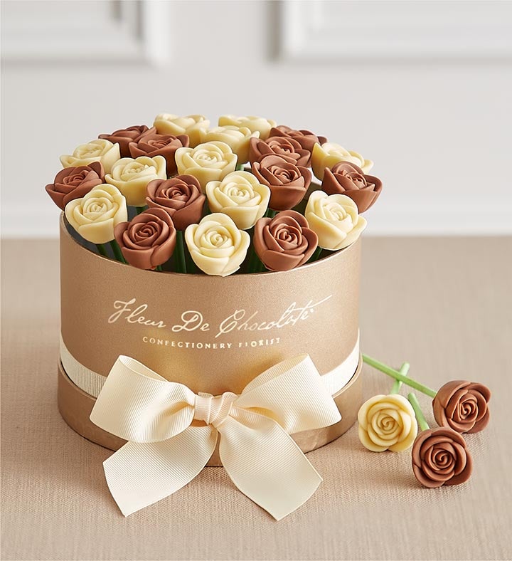 Fleur De Chocolate® Belgian Chocolate Roses - Classic Milk & White